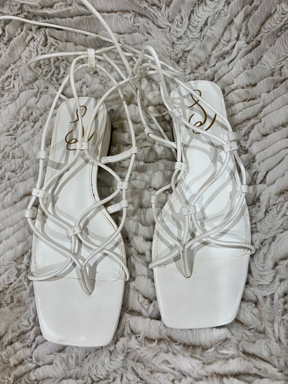 White Lace-Up Strappy Square-Toe Sandals